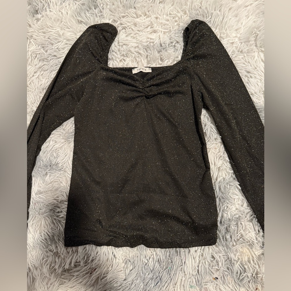 Papaya Black Sparkle Long Sleeve Blouse